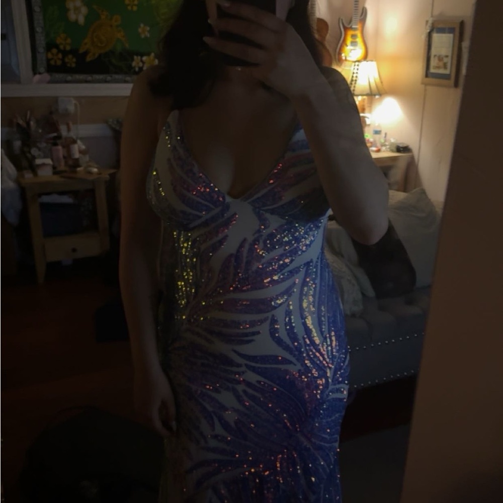 Stunning Blue and Silver Sequin Prom Dress